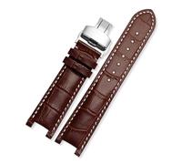 AZSHIW Correa de reloj de cuero con muescas de 20 x 11 mm y 22 x 13 mm, compatible con GC Guess Passa Lleathe, cadena de reloj impermeable for hombres y mujeres.(Brown-white-silver,22x13mm)