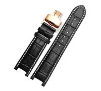 AZSHIW Correa de reloj de cuero con muescas de 20 x 11 mm y 22 x 13 mm, compatible con GC Guess Passa Lleathe, cadena de reloj impermeable for hombres y mujeres.(Black-white-rose,20x11mm)