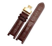 AZSHIW Correa de reloj de cuero con muescas de 20 x 11 mm y 22 x 13 mm, compatible con GC Guess Passa Lleathe, cadena de reloj impermeable for hombres y mujeres.(Brown-white-gold,20x11mm)