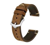 AZSHIW Correa de reloj de piel de vaca de cuero Crazy Horse de lujo, correa de reloj de 18mm, 19mm, 20mm, 21mm, 22mm, 23mm y 24mm, Compatible con pulsera for hombre(Tan-Silver,21mm)