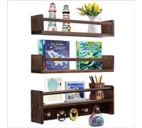 AZSKY Estantes flotantes de 24 pulgadas para libros de guardería, estantería flotante para montaje en pared, estantes profundos de nogal para habitación, ganchos de pared para colgar estante de