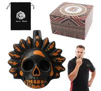 Aztec Death Whistle - Réplica histórica de efectos de sonido espeluznante, coleccionable, incluye bolsa de almacenamiento e instrucciones (naranja y negro)