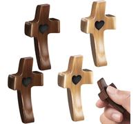 azttior 4 Piezas Cruces de Madera Pequeñas 5 x 2,5 cm, Talladas a Mano Diseño con corazón, cruz de madera comunión y confirmación; regalo comunión y regalos para confirmacion, Cristiano, Oración