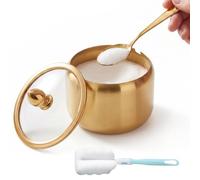 Azucarero Acero Inoxidable Oro Dorado Moderno Bote de Azúcar con Tapa de Cristal Transparente y Cuchara de Azúcar Cuenco de Azúcar Tarro Contenedor de Condimento Organizador Cocina Estación Café
