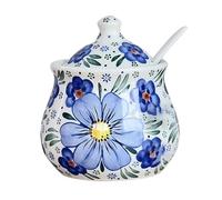 Azucarero con diseño de flores con tapa y cuchara, soporte de azúcar de 250 ml para barra de café, azucarero de cerámica con asa