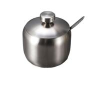 Azucarero de acero inoxidable con tapa de cuchara, tarro de condimentos, contenedor de especias, condimentos, suministros de cocina (250 ml, cuentas redondas plateadas)