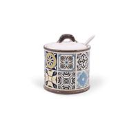 Azucarero de cerámica 300 ml con cuchara Maestro Holiday in Oporto | Tarro decorativo estilo azulejos diseño elegante para café y té | accesorio de cocina premium hermético y refinado