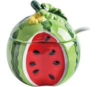 Azucarero de cerámica con tapa y cuchara, diseño en forma de fruta, ideal para almacenar sal y pimienta, especias, perfecto para el hogar, hotel, cafetería, fiesta, elegante, fácil de limpiar, ahorro