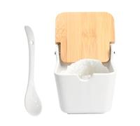 Azucarero de Cerámica con Tapa y Cucharilla - Tarro de Sal o Especias 250ml, Saleros, Contenedor Blanco para Cocina, 9 x 9,5 x 9,5 cm