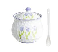 Azucarero de cerámica, Hand Drawn Flower Sugar Bowl with Lid and Spoon, Large Multiple Styles Sugar Pot,