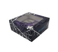 Azucren, Caja Halloween, Caja de Carton para 4 Cupcakes de Halloween, Perfecta para Regalar tus Cupcakes de Forma Original, Decorada con Telarañas y Arañas, 17,8 x 17,8 x 7,5 Cm, Opérculo 6,3 Cm