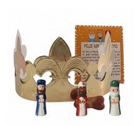 Azucren, Kit Roscón de Reyes, Figuras de Roscón de Reyes: Rey Mago Aleatorio, Corona, Haba e Instrucciones, Perfecto para Roscón Casero, Ideal con Relleno de Crema, Nata o Trufa