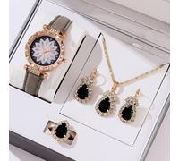 (Azul) 1 Juego de pendientes, collar y anillo para mujer, de lujo, elegantes, con forma de gota de agua