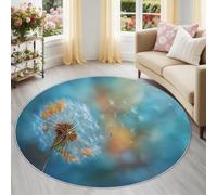 Azul 100 cm Alfombra Redonda Salón Estilo Abstracto Floral y Pastoral Lavable y Antideslizante, Alfombra Suave para Dormitorio y Habitación Infantil,para la Protección de Suelos
