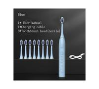 (Azul 8 Cabezas) Temporizador Mordedor Ultrasónico Automático para Adultos Vibrador Blanqueador Impermeable