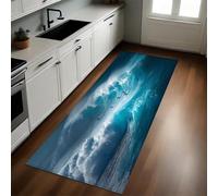 Azul Alfombra 40 x 120 cm Olas Gigantes del océano Antideslizante Lavable en Lavadora, Tapis Moderno de Pelo Corto para Cocina, Comedor y Habitación