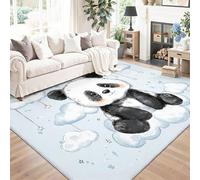 Azul Alfombra con Estampado Panda caricaturesco y refrescante - Alfombra de Franela Estampada, Suave Antideslizante y Lavable para Sala de Estar y Dormitorio 50 x 80 cm