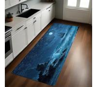 Azul Alfombra de Cocina 50 x 80 cm Cielo Estrellado, Barcos de Pesca Antideslizante y Lavable, Camino Multiusos Resistente al Desgaste, Antimanchas, Ideal para Bajo Fregadero y Fogones