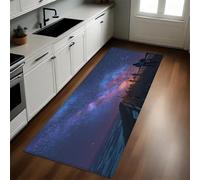 Azul Alfombra de Cocina 50 x 80 cm Cielo Estrellado mar Puente de Madera Antideslizante y Lavable, Camino Multiusos Resistente al Desgaste, Antimanchas, Ideal para Bajo Fregadero y Fogones
