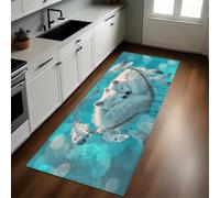 Azul Alfombra de Cocina 50 x 80 cm Corazón Pluma y Lobo Antideslizante y Lavable, Camino Multiusos Resistente al Desgaste, Antimanchas, Ideal para Bajo Fregadero y Fogones