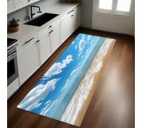 Azul Alfombra de Cocina 50 x 80 cm Playa, Cielo Azul y Nubes Blancas Antideslizante y Lavable, Camino Multiusos Resistente al Desgaste, Antimanchas, Ideal para Bajo Fregadero y Fogones