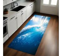 Azul Alfombra de Cocina 50 x 80 cm Sol, océano, Olas Antideslizante y Lavable, Camino Multiusos Resistente al Desgaste, Antimanchas, Ideal para Bajo Fregadero y Fogones