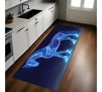 Azul Alfombra de Cocina 60 x 180 cm Imagen de un Caballo de Dibujos Animados Antideslizante y Lavable, Camino Multiusos Resistente al Desgaste, Antimanchas, Ideal para Bajo Fregadero y Fogones