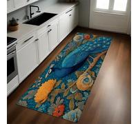 Azul Alfombra de Cocina 60 x 180 cm Pájaros Pavo Real Antideslizante y Lavable, Camino Multiusos Resistente al Desgaste, Antimanchas, Ideal para Bajo Fregadero y Fogones