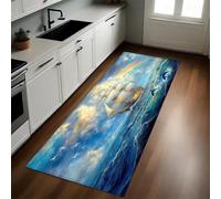 Azul Alfombra de Cocina Delfín en velero oceánico 50 x 80 cm Antideslizante y Lavable, Tapetes para Cocina, Pasillo, Comedor y Entrada