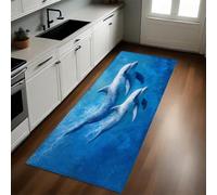Azul Alfombra de Pasillo Antideslizante Delfín Marino Madre y cría 60 x 180 cm Anti-Suciedad, Absorbente, Moderna y Fácil de Limpiar para Cocina y Salón