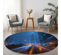Azul Alfombra Redonda Lavable a máquina 90 cm, Moderna Ciudad Calle ArquitecturaRedonda Alfombra antideslizante resistente a las manchas, para salón, dormitorio, oficina y decoración del hoga