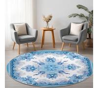 Azul Alfombra Redonda Lavable a máquina 90 cm, Patrón Impresión Simétrica Imágenes PrediseñadasRedonda Alfombra antideslizante resistente a las manchas, para salón, oficina y decoración del hoga