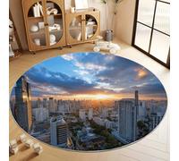 Azul Alfombra Redonda Lavable, Alfombras de Pelo Corto Surrealismo Realista Moderno Ciudad - Alfombra Redonda Antideslizante para Sala de Estar Dormitorio y Habitación Infantil 60 cm