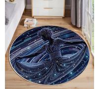 Azul Alfombra Salon Redonda 100cm, Alfombra Dormitorio con Estampado Cielo Estrellado Bailarina, Lavable Estilo Futurista De Fantasía Alfombras Comedor Antideslizante Tapete para Cocina Halls Balcón