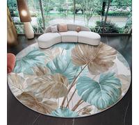 Azul Alfombra Salon Redonda 120 cm, Elegancia Plantas Hojas De Palma. patrón Alfombra Lavable Lavadora Alfombra Dormitorio, Bohemio Alfombras Comedor Antideslizante para Cocina Halls Balcón