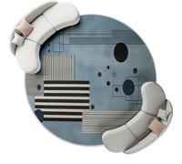 Azul Alfombra Salon Redonda 150 cm, Moderno Líneas Círculos. patrón Alfombra Lavable Lavadora Alfombra Dormitorio, Abstracto Alfombras Comedor Antideslizante para Cocina Halls Balcón