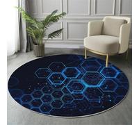 Azul Alfombra Salon Redonda 150cm, Alfombra Dormitorio con Estampado Tecnología Hexágono Geometría, Lavable Estilo Futurista Alfombras Comedor Antideslizante Tapete para Cocina Halls Balcón