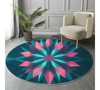 Azul Alfombra Salon Redonda 180cm, Alfombra Dormitorio con Estampado 3D Caleidoscopio, Lavable Estilo Geométrico Abstracto Alfombras Comedor Antideslizante Tapete para Cocina Halls Balcón