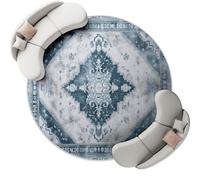 Azul Alfombra Salon Redonda 90 cm, Alfombra Dormitorio con Estampado Patrón Floral Tradicional, Lavable Lavadora Antiguo Alfombras Comedor Antideslizante Tapete para Cocina Halls Balcón