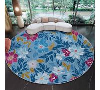 Azul Alfombra Salon Redonda 90 cm, Hermosas Y Vibrantes Flores. patrón Alfombra Lavable Lavadora Alfombra Dormitorio, Antiguo Alfombras Comedor Antideslizante para Cocina Halls Balcón