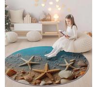 Azul Alfombras Redondas Lavables a máquina 100 cm - Playa Conchas Marinas Estrellas de mar Alfombras Circulares Antideslizantes para Sala de Estar Dormitorio Cocina Pasillo salón