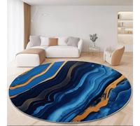 Azul Alfombras Redondas Lavables a máquina 150 cm - Patrón de mármol Textura Pan de Oro Alfombras Circulares Antideslizantes para Sala de Estar Dormitorio Cocina Pasillo salón