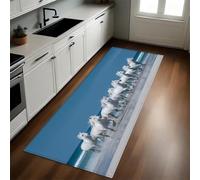 Azul Alfombras y Tapetes de Cocina Manada de Caballos Junto al mar 50 x 140 cm Antideslizantes y Lavables para Cocina, Pasillo, Salón y Dormitorio