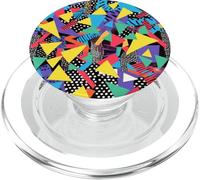Azul Amarillo Rosa Retro 80s 90s Triángulo Confeti Patrón PopSockets PopGrip para MagSafe