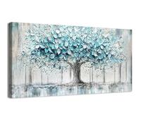 Azul Árbol de la Vida Marco de Madera Grande Cuadro Modernos Lienzo Pintura Gran Paisaje Panorámico Moderno Imagen Foto Cuadros Decorativos Salon Dormitorio Comedor Pasillo Cocina Hotel 50x100cm
