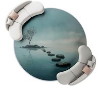 Azul Art Déco Alfombras Redondas 120 cm para Sala de Estar, Lavables Antideslizantes de Pelo Corto, Grandes Árboles Lago Camino Alfombra Estampada para Dormitorio habitación Infantil