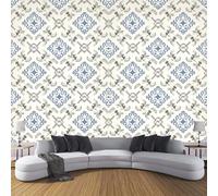 Azul Beige Fotomurales Decorativos Pared Papel Pintado Geometría 350×256cm Murales Pared HD Moderno Forma De Vid 3D Impresión Del Arte Oficina Tv De Fondo Fotomurales