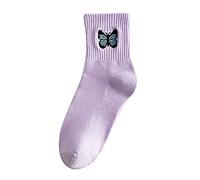 Azul Blanco Calcetines de las señoras Calcetines de algodón Calcetines deportivos bordados de mariposas Calcetines Bass Hombre, morado, Talla única