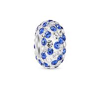 Azul Blanco Rayado Cristal Espaciador Cuenta Núcleo .925 Plata Esterlina Se Adapta Pulsera Europea Para Mujeres Para Adolescentes