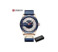 (Azul - caja) Reloj para hombre Curren, relojes de pulsera casuales de cuero de primera marca para hombres,